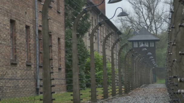 Электрические заборы в концентрационном лагере — стоковое видео
