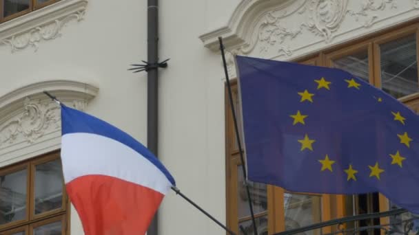 Ranskan ja Euroopan unionin lippu — kuvapankkivideo
