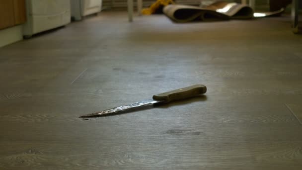 地板上有血迹的刀 — 图库视频影像