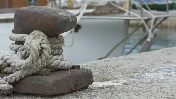 Large Mooring Rope in Harbor — Stock Video