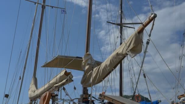 Tied Sails on Vintage Yacht — Stock Video