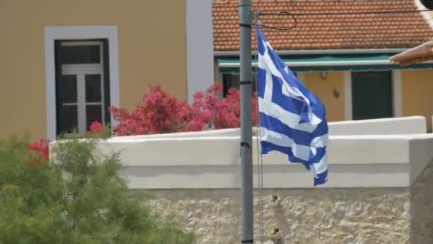 Güçlü sallayarak Yunanistan bayrağı — Stok video