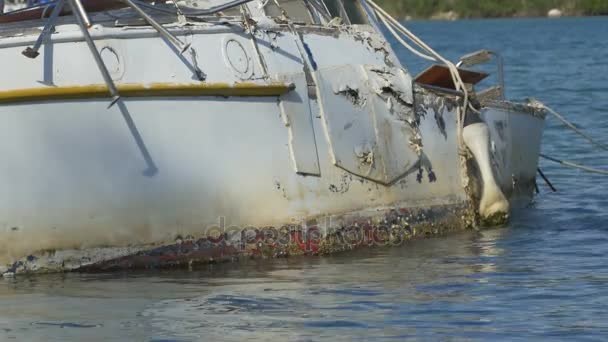 Yacht Hull Wreck on Waters — Stock Video