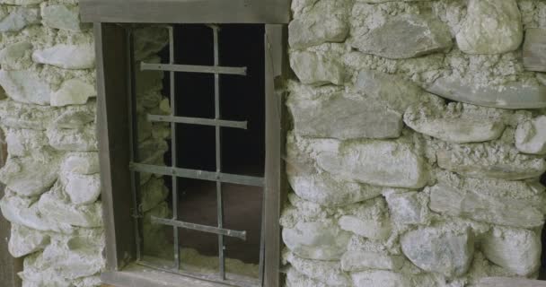 Window View Interior Ruined Prison Cell — Stock Video