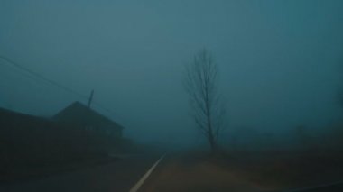 Gece sisli bir yolda giden bir yol..