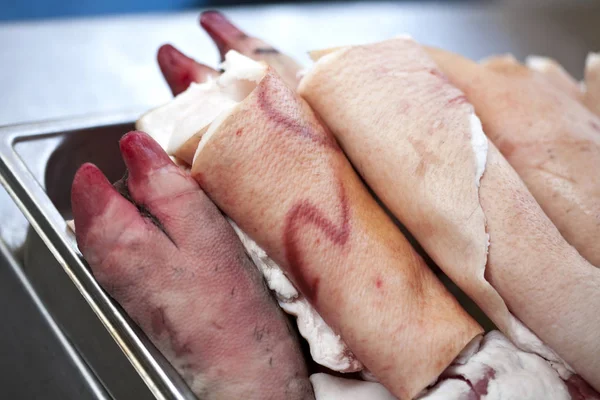 Pies Cerdo Grasa Carne Una Tienda Delicatessen — Foto de Stock