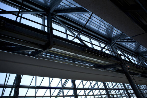 Steel beams inside a modern office building