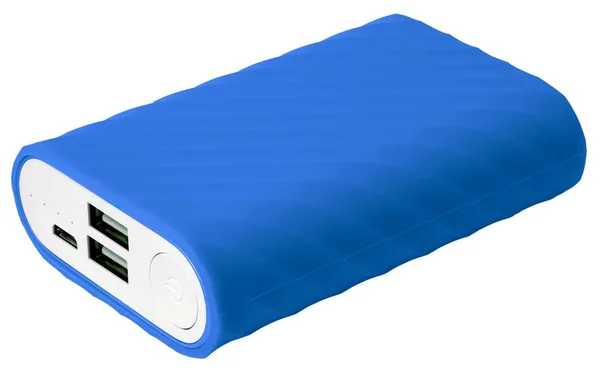 Blå bärbart batteri isolerade — Stockfoto