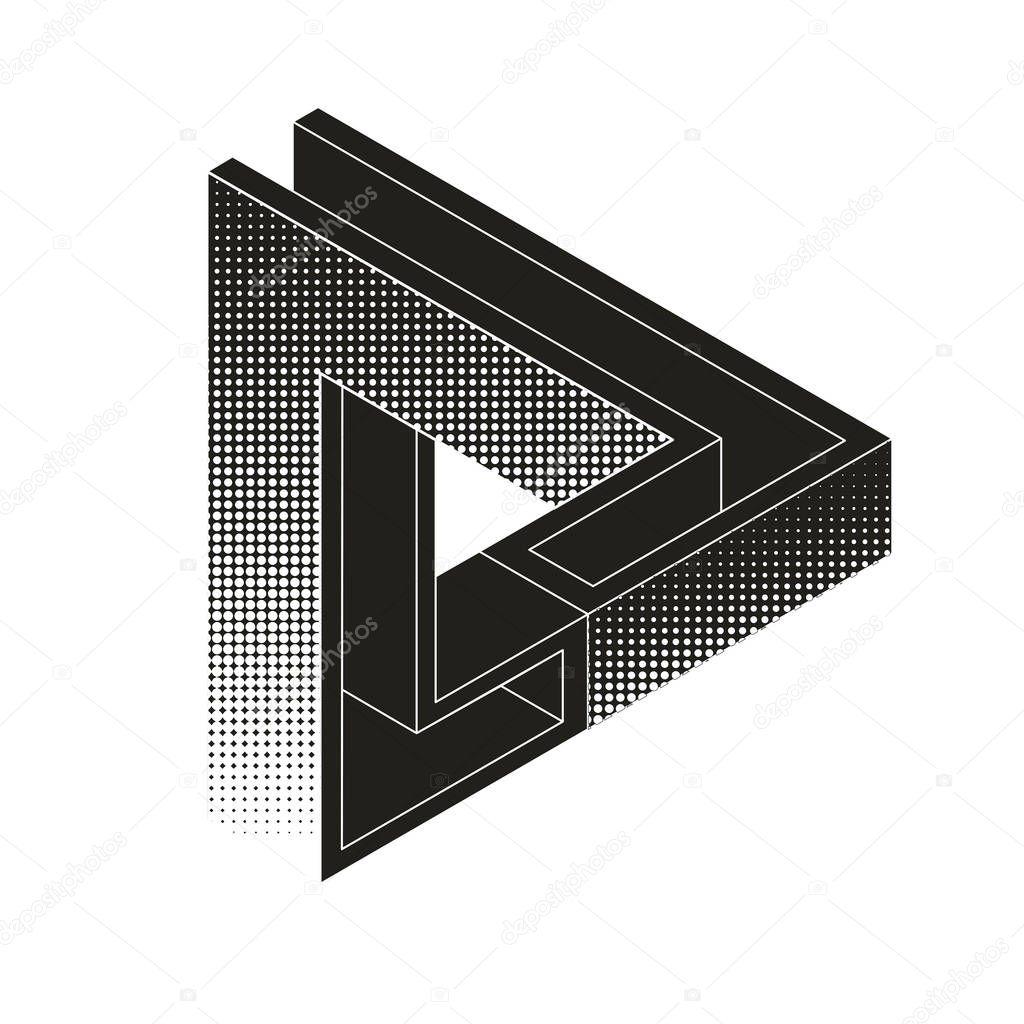 Silhouette of impossible triangular figure with dots shadow. Optical illusion