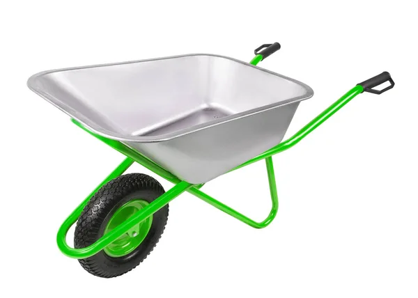 Empty Construction One Wheel Wheelbarrow Isolated White Backgroun — Stock Photo, Image