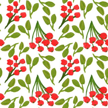 Kırmızı meyveler yeşil yapraklar pürüzsüz desen