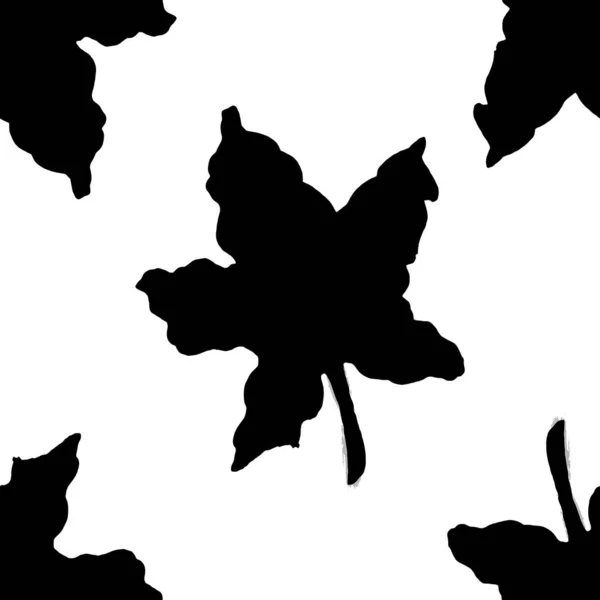 Autumn Black Silhouette Maple Leaf Seamless Pattern — 스톡 사진