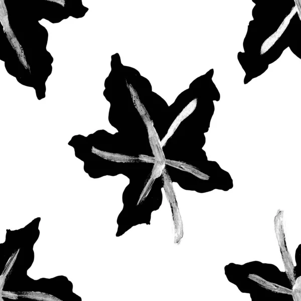 Herbst Schwarze Silhouette Ahornblatt Nahtloses Muster — Stockfoto