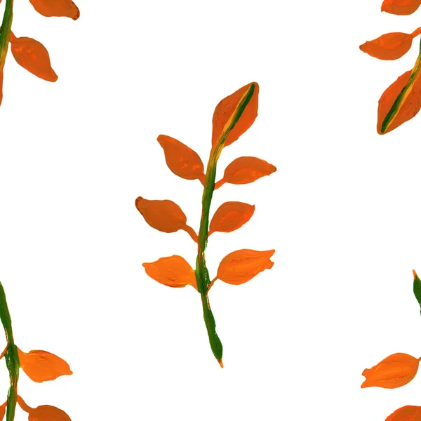 Herbst Grün Orange Blätter Zweig Baum Nahtlose Muster — Stockfoto