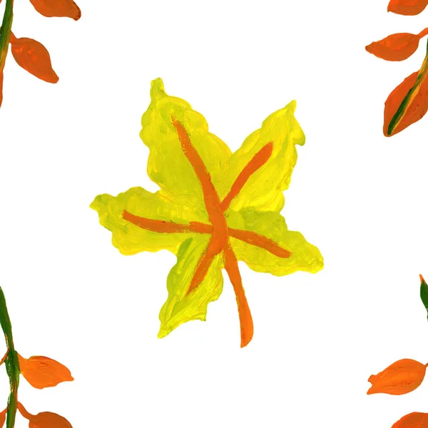 Herbst Gelb Grün Orange Blätter Zweig Baum Nahtlose Muster — Stockfoto
