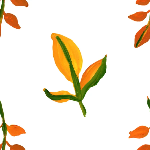 Jesień Żółty Zielony Pomarańczowy Liście Gałąź Drzewo Bezszwowy Wzór — Zdjęcie stockowe