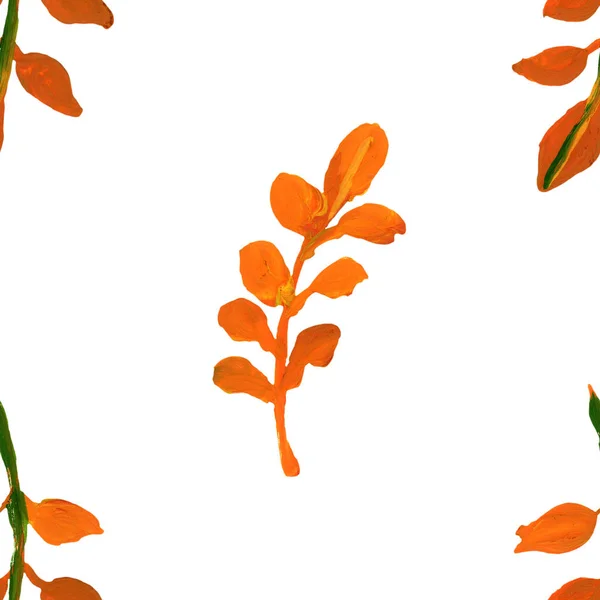 Herbst Grün Orange Blätter Zweige Baum Nahtlose Muster Drucken — Stockfoto