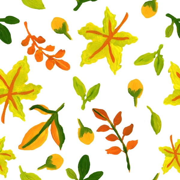 Herbst Gelb Grün Orange Blätter Baum Nahtlose Muster — Stockfoto