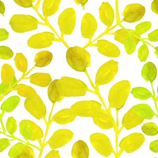 Lato Żółty Liście Gałąź Gwasz Rysunek Bezszwowy Wzór — Zdjęcie stockowe