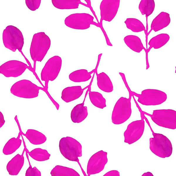 Seamless Pattern Pink Leaves White Background Hand Drawn Tree Branches — 스톡 사진