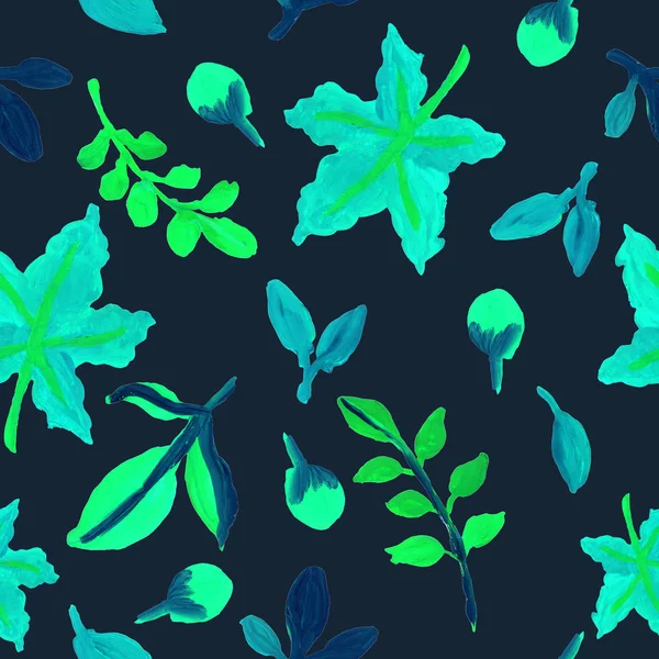 Vert Turquoise Bleu Feuilles Branches Arbre Motif Sans Couture — Photo