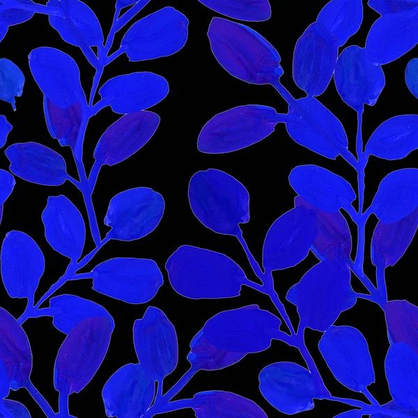 Nahtloses Muster Mit Klassischen Blauen Pantoneblättern Auf Schwarzem Hintergrund Handgezeichnete — Stockfoto