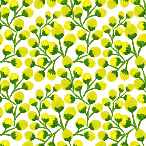 Amarelo Flores Verdes Padrão Sem Costura — Fotografia de Stock