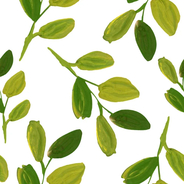 Green Leaves Olive Branches Seamless Pattern — Stock Photo, Image