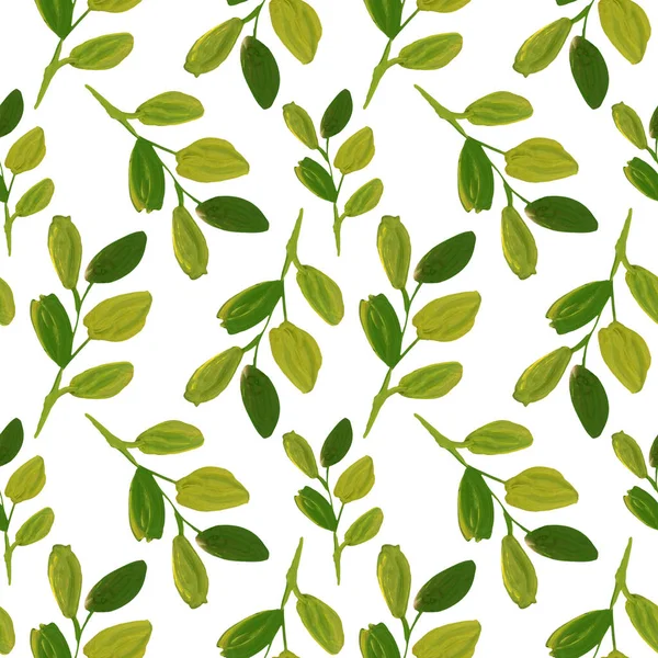 Green Leaves Olive Branch Seamless Pattern — Stock Photo, Image