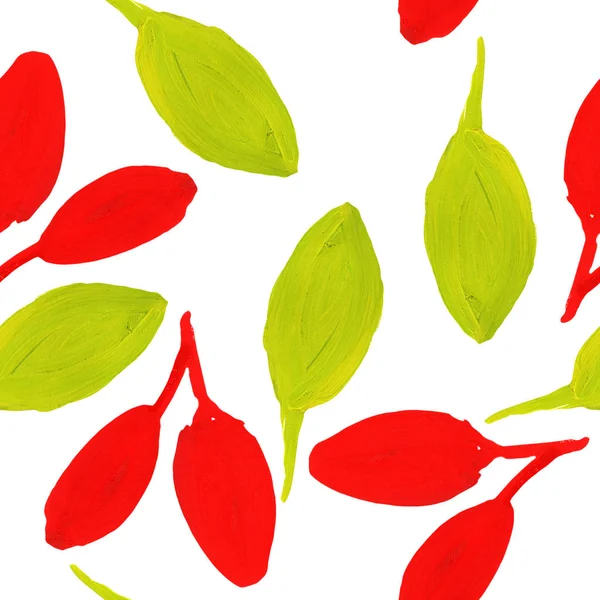 Gelbe Blüten Grün Rot Blätter Herbst Nahtlose Muster — Stockfoto