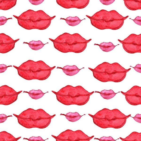 Aquarel Illustratie Roze Rode Lippenstift Vrouw Lippen Naadloos Patroon — Stockfoto