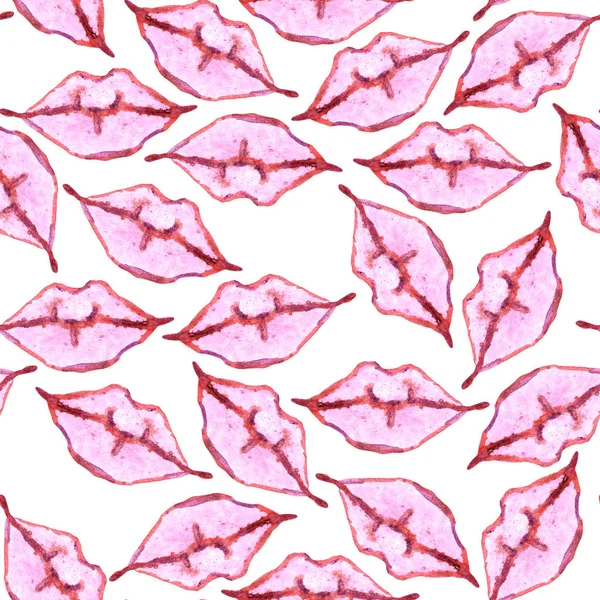 scarlet red lips seamless pattern. Hand drawn watercolor lipstick mark. Lady cosmetics.  Can be used for commercial design, prints, textile and wrapping paper.