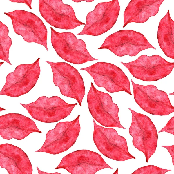 Šarlatově Rudé Rty Hladký Vzor Ručně Kreslená Akvarel Rtěnka Dámská — Stock fotografie