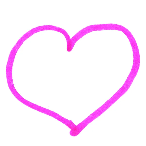 Coração Isolado Rosa Brilhante Doodle Gráfico Desenhado Mão Desenho Infantil — Fotografia de Stock