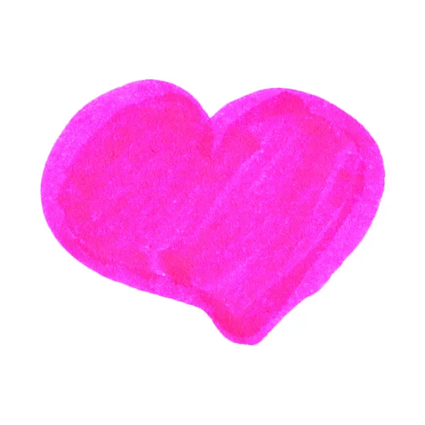 Leuchtend Rosa Isoliertes Herz Handgezeichnetes Grafisches Doodle Kinderzeichnung Valentinstag Liebe — Stockfoto
