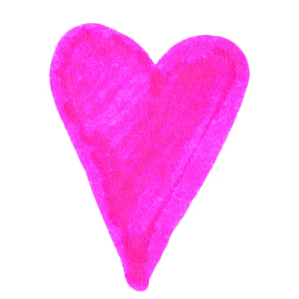 Leuchtend Rosa Isoliertes Herz Handgezeichnetes Grafisches Doodle Kinderzeichnung Valentinstag Liebe — Stockfoto