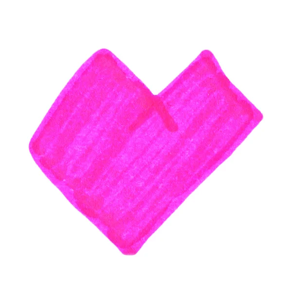 Bright Pink Isolated Heart Hand Drawn Graphic Doodle Childrens Drawing — Stock Photo, Image