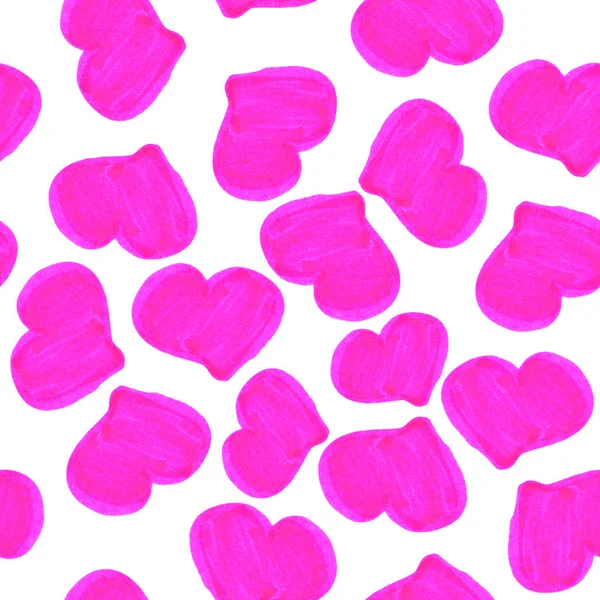 Bright Pink Hearts Seamless Pattern Hand Drawn Graphic Doodles Childrens — стоковое фото