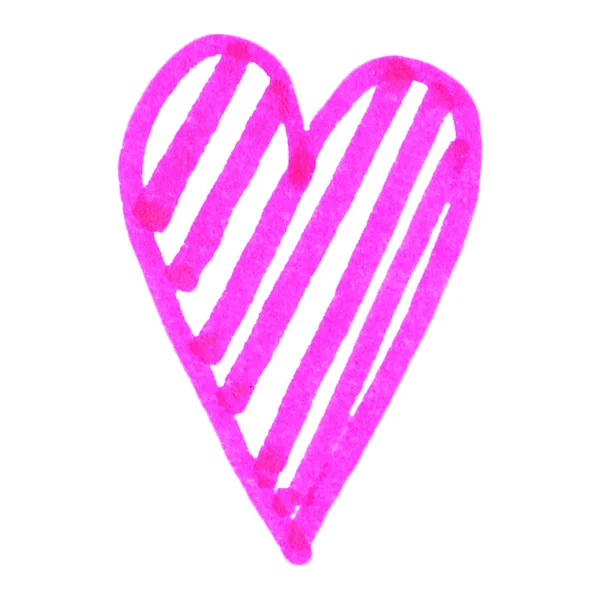 Coração Isolado Rosa Brilhante Doodle Gráfico Desenhado Mão Desenho Infantil — Fotografia de Stock