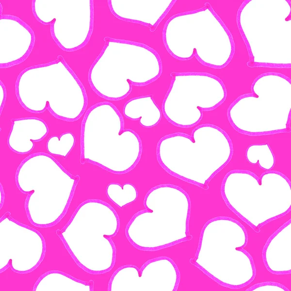 Bright Pink Hearts Seamless Pattern Hand Drawn Graphic Doodles Childrens — стоковое фото