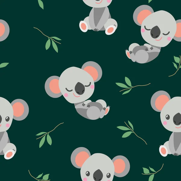 Modèle Sans Couture Avec Bébé Ours Koala Endormi Branche Eucalyptus — Image vectorielle