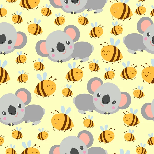 Koala bebeği ve pembe lalelerle kusursuz desen. Mor arka plan. Çiçek süsü. Düz çizgi film tarzı. Sevimli ve komik. Çocuklar için kartpostal, tekstil, duvar kağıdı ve ambalaj kağıdı. Bahar ve yaz