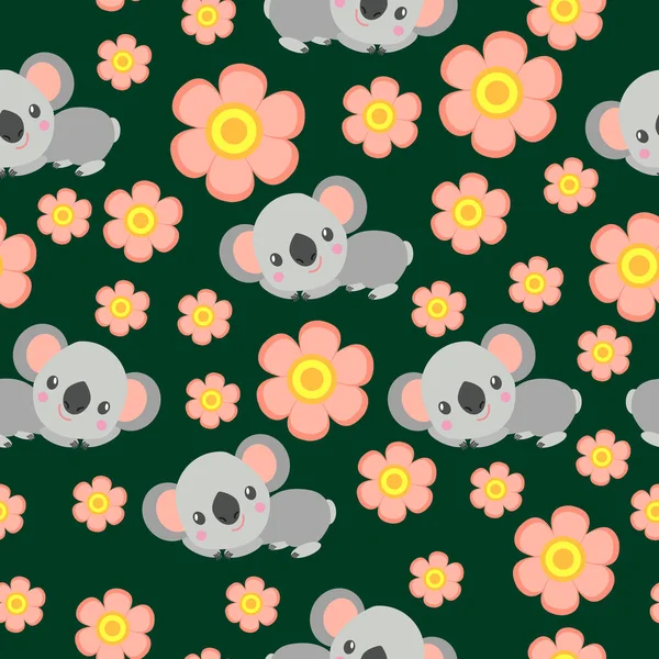 Modèle Sans Couture Avec Bébé Koala Tulipes Roses Fond Violet — Image vectorielle