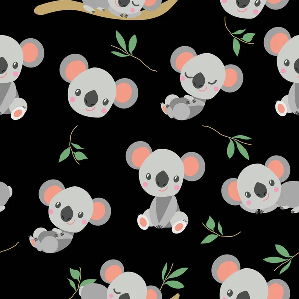 Modèle Sans Couture Avec Sourire Heureux Koala Ours Bébé Branches — Image vectorielle