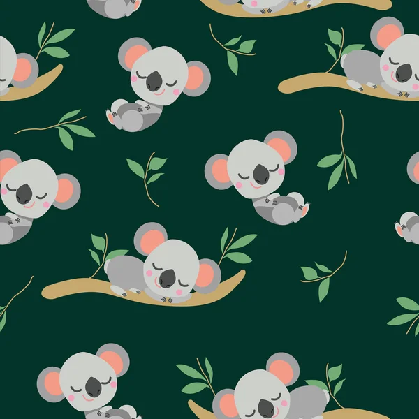 Modèle Sans Couture Avec Bébé Ours Koala Endormi Sur Branche — Image vectorielle