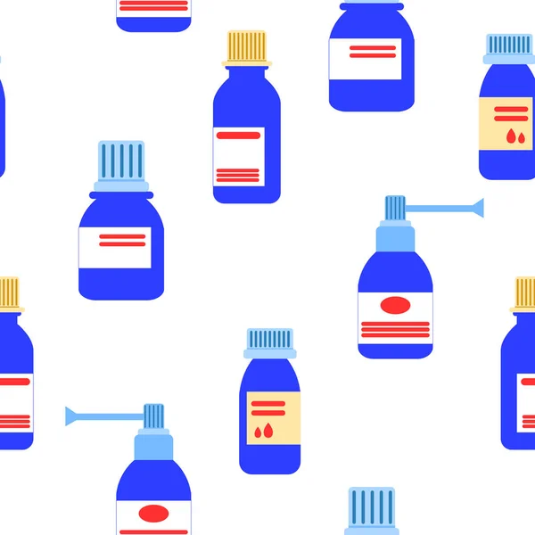 Απρόσκοπτη Μοτίβο Μπουκάλια Φαρμάκων Και Βάζα Ρινικές Σταγόνες Σπρέι Λαιμού — Διανυσματικό Αρχείο