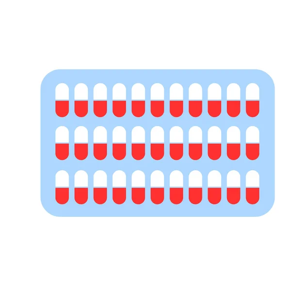 Pilules Ellipse Plaquette Thermoformée Isolée Style Plat Antibiotique Vitamines Médicamenteuses — Image vectorielle