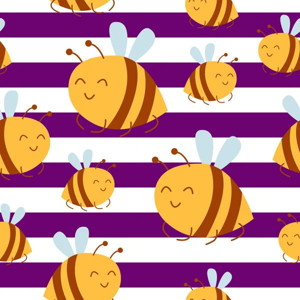 Płynny Wzór Żółtymi Pszczołami Tłem Paski Wiosna Lato Ozdoba Kwiatowa — Wektor stockowy
