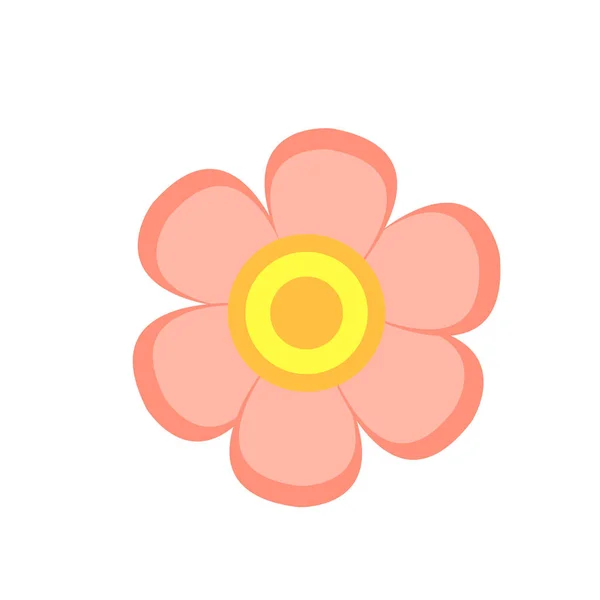 Růžový Květ Žlutým Středem Jednoduchý Kreslený Styl Roztomilý Zábavný Jaro — Stockový vektor