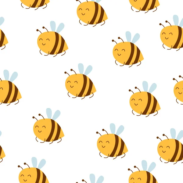 Płynny Wzór Pszczołami Prosty Płaski Styl Kreskówki Słodki Zabawny Świąteczne — Wektor stockowy